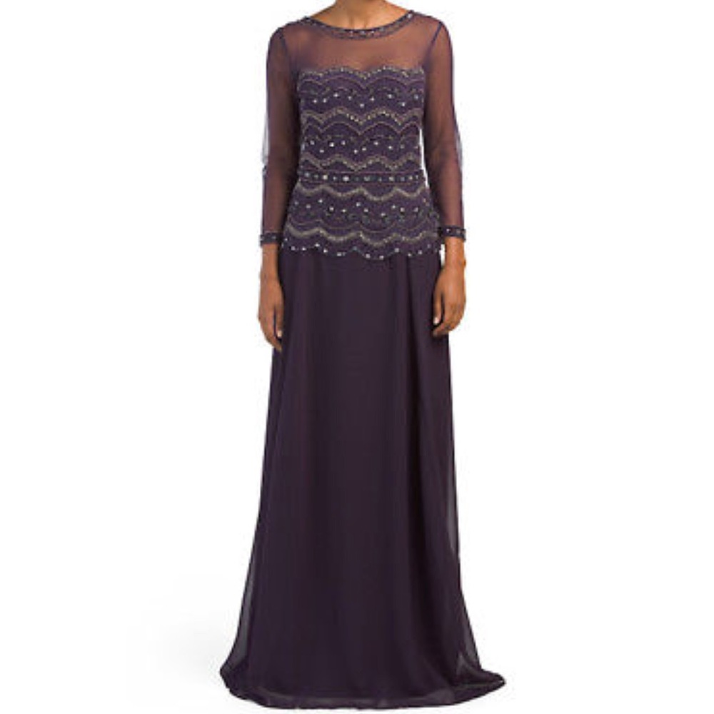 NWT LOTUS THREADS Hand Beaded Illusion Top Gown
